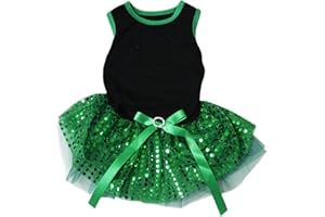 Petitebelle Plain Sequins Tutu Puppy Dog Dress (Black/Green, Medium)
