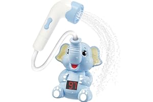 CHEEKY CHIMP Portable Baby Bath Shower Head with Digital Water Temperature Display & Rechargeable Battery | Elephant Bathtime Sprinkler | Newborn Bath Toy Rinser | Wishlist | Toddler Tub Essentials Accessories