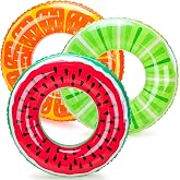 Lubibi 3PCS Inflatable Swimming Pool Float Fruit for Kids Adults | 90cm Swimming Float Ring with Kiwi Fruit and Orange Inflat