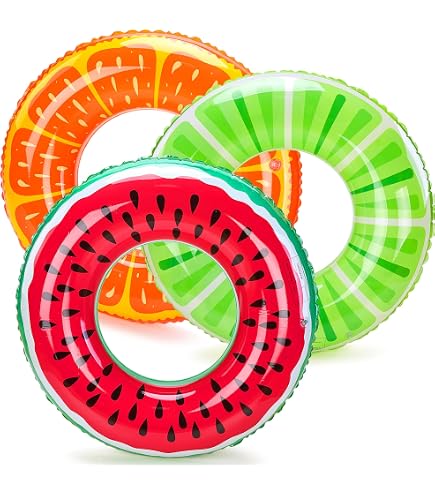 Lot De 3 Bouées Gonflables Fruits – Pastèque, Orange, Citron – 66 Cm – PVC épais – Pour Piscine, Plage, Fêtes D'été – Enfants Et Adultes