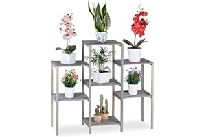 Relaxdays Soporte Plantas Shabby Chic, Estantería Interior para Flores, Madera, 86 x 95 x 29 cm, Gris