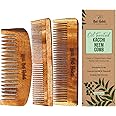 Nat Habit Kacchi Neem Wooden Comb - Soaked In 17 Herbs, Neem & Sesame Oil - Pocket-Sized For Voluminous Hair, Men & Kids Short Hair, Combo (Bouse Comb, Pocket Fine & Dual Tooth)