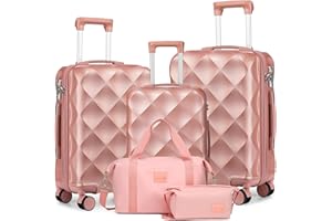 Sea choice Hardschalen Trolley Koffer Set 5tlg. Zwillingsrollen Reisekoffer Enthält 1 Reisetasche und 1 Kulturbeutel, Gepäck M-L-XL-Set(55/65/76cm), TSA Schloss und 4 Rollen