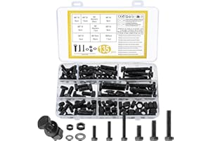 QJKEJI 135 Pièces Vis et écrous Set, M6 M8 Vis Boulon et écrous et Rondelles Kit, Boulons Vis à Tête Hexagonale, Vis Boulons Hexagonaux pour Réparation de Vélo Moto Auto Mécaniques, Noir