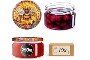 KADAX Piccoli vasetti per conserve da 250 ml, con coperchio, ermetici da regalare, mini barattoli per miele e spezie (ape gialla, 10 pezzi)