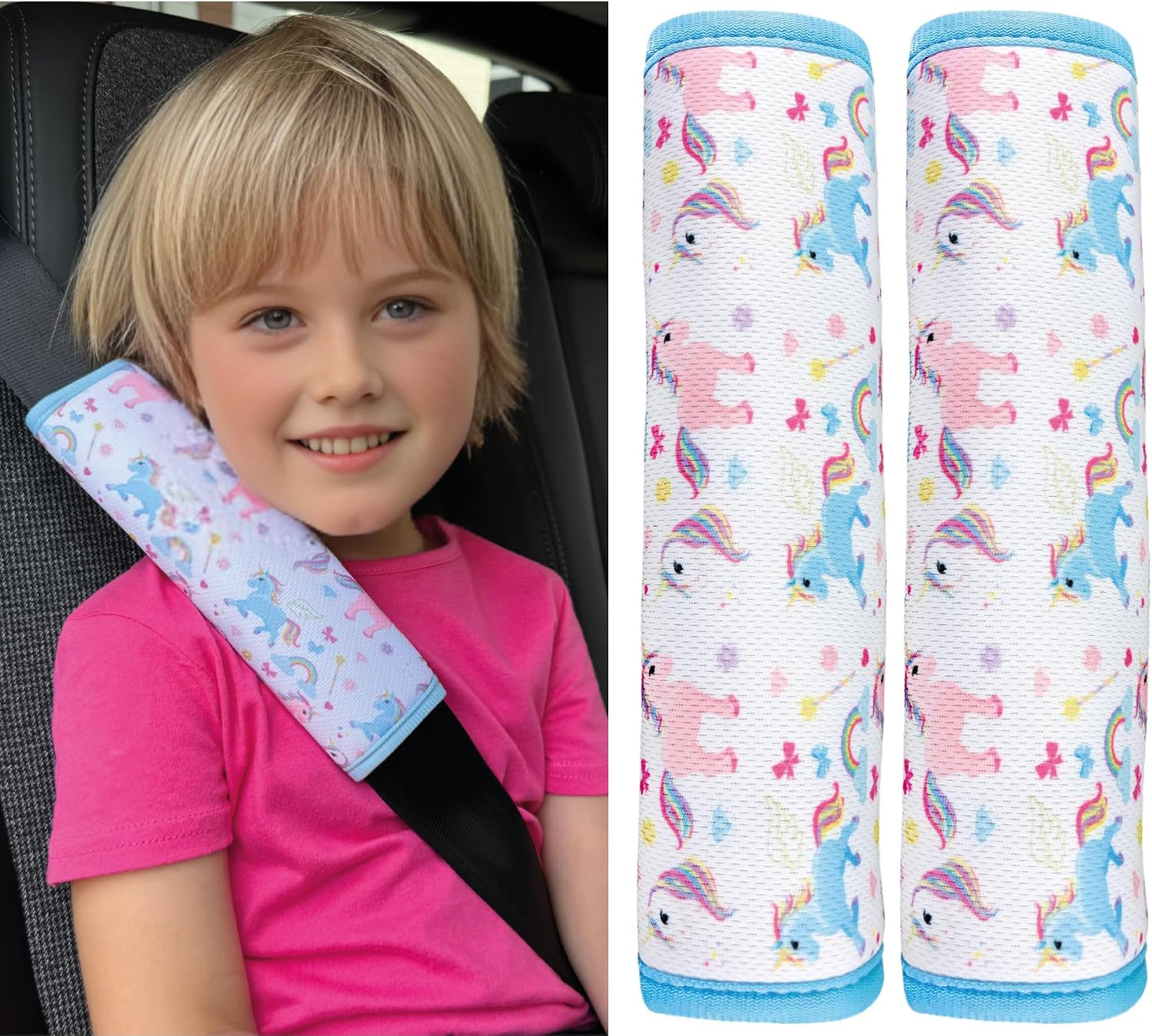 HECKBO 2x Protector para cinturón de seguridad - Unicornio - para niños - Protector para cinturón, almohadilla para el hombro para el cinturón de seguridad