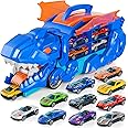 iHaHa Toddler Truck Toys for 3 4 5 6 Years Old Boys, Toys Cars Track Set Dinosaur Transporter Truck with 10 Die-Cast Car Toys, Transforms into Dino, Toddler Car Toys Set for Kids Boys Girls