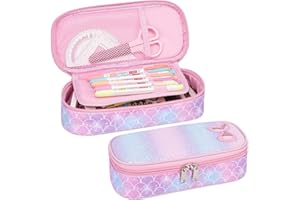 Bagseri Pencil Case for Girls - Large Pencil Box Cute Pencil Case with Zip Closure for Kids Girls Student School (Glitter Pink Mermaid)