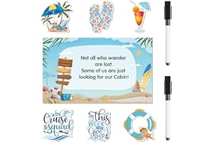 CozDazz Cruise Ship Door Decorations Magnetic - 7 Pcs Cruise Door Decorations, Cruise Squad Magnet Stickers, Cruise Door Decor for Fridge Refrigerator Carnival Cruise Party with 2 Pcs Pen
