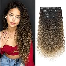XFSRG Echthaar Clip-in Haarverlängerungen - Tiefe Locken Für Volumen & Struktur, Dunkelbraun, 4 Bund