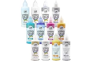 LM-Kreativ Set di colori per Window (12 x 80 ml, Magic Moments) – Pittura per finestre rimovibile a base d'acqua, per superfici lisce come vetro, piastrelle a specchio
