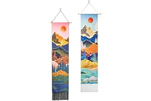 SIMDAO Tapices de montaña, tapices de salida del sol y puesta del sol con borlas, para colgar en la pared, tapices de paisaje natural, para decoración del hogar, dormitorio (130 x 32,5 cm)