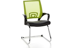HJH Office 650440 Sedia da conferenza/Sedia cantilever VISTO NET V mesh nero/verde, finta pelle, braccioli fissi, schienale ergonomico, imbottitura spessa, cantilever, elegante, comoda