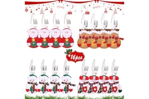 shallyong Sacchetti di Posate di Natale,16 Pezzi Natale Tasche Posate, 4 Style Borsa Portaposate Natalizia, Porta Coltello Forchetta di Natale, Decorazione di Posate di Natale