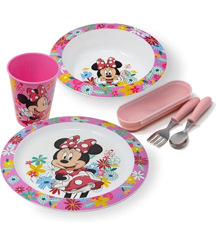 Coffret Repas Minnie Mouse STOR - Assiette, Bol Et Verre Antidérapants Pour Enfant, Sans BPA