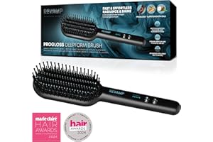 REVAMP Progloss Deepform Hair Straightener Brush, Ceramic Heated Brush Styler with Smoothing Salon Professional Shine Oils - Hot Styling Brushes with Powerful Ion Jet for Fast Hair Straightening