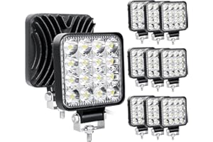 RIGIDON 10 Pcs Carré phare de travail led, 3.3 pouces mini 48W 12V 24V lampe de travail led, projecteurs lumière feux de travail pour offroad Voiture camions SUV 4x4 tracteur, feu antibrouillard