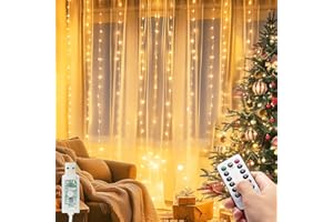 kolpop Cortina de Luces, 3×3m 300 LED Cadena de Luces, 8 Modos Cortina Luces con Control Remoto o USB Alimentado Impermeable Guirnaldas Luminosas para Navidad Jardín Terraza Interior Boda Fiesta
