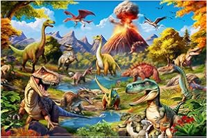 MOJIGE Jigsaw Puzzles 100 Pieces for Kids Jigsaw Puzzles for Kids 100 Piece Puzzle Educational Learning Toys for 5 6 7 8 9 Girls and Boys-Dinosaurs World