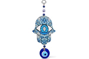MYSTIC JEWELS - Hamsa della Mano di Fatima in Legno con Occhio Turco per buona Fortuna e energia in casa