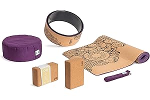 CLUB4BRANDS Large Yoga Set (6 pcs) by C4B incl. Yoga Mat, 2 Yoga Blocks, Yoga Belt, Yoga Wheel and Yoga Cushion, Convenient Yoga Set for Beginners and Advanced Yoga People