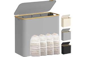 SONGMICS Tvättkorg med Lock, Tvättsorterare i Bambu, 200 L, 4 Fack