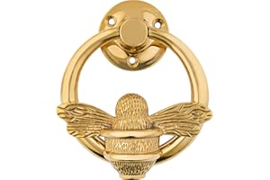 Brass Bee - Llamador de puerta de latón con anillo para puerta (acabado en latón)