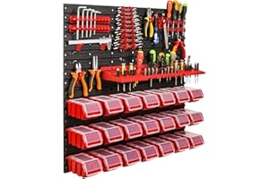 SIMPLETHING Étagère d'atelier | 78 x 78 cm | 21 pièces | Étagère murale avec supports à outils et boîtes empilables – Plaques murales extra solides pour les véhicules chauds étagère de rangement garage (8)