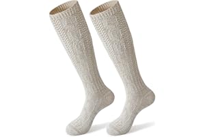Moyel Oktoberfest Socken Herren 43-46 Trachtensocken Herren Beige Klassik Zopfmuster Design Bayrische Tracht Stricksocken Männer Lederhose Socken Trachtenstrümpfe Männer Oktoberfest Accessoires Outfit