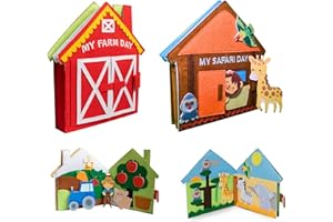 meqbem® PANTAWORLDS® | Quiet Book | Libro Stoffa Sensoriale Educativo | Gioco Montessori | Gioco per Bambini | Idea Regalo Bambini |Atossico con Certificato CE (Bundle, My Farm Day + My Safari Day)