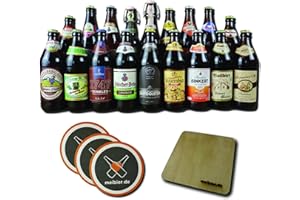 ‎MEIBIER.DE meibier© Dunkle Bier Box aus Franken,18x 0,5 Liter fränkisches Bier + Holz Untersetzer + 3x Bierfilz, tolles Bier Geschenk, Bierbox, Bierpaket