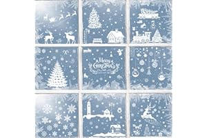 GOSKNOR 9szt Swiatecznych Naklejek Okna, Wielokrotnego Uzytku Swiateczne Statyczne Naklejki Okna Urocze Choinki Wzór Platka Sniegu Losiem Swiateczne Naklejki Okna Dekoracji Przyjec Domowych(Styl A)