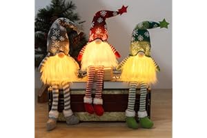 Bseical Zestaw 3 świątecznych krasnali, pluszowe szwedzkie skrzaty, świąteczne krasnale z podświetleniem, gnomy w długich szaro-różowych swetrach, świąteczne elfy, dekoracje świąteczne (długie nogi)