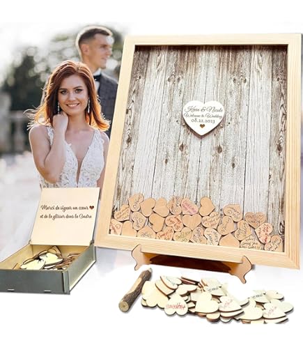 Livre D'Or Avec Cadre En Bois Et 42 Cœurs En Bois