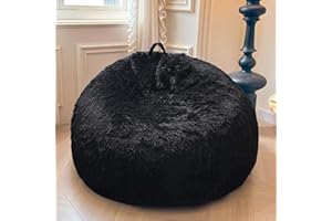 XeGe Fluffy Stuffed Animal Storage Bean Bag Chair Cover(No Filler), Faux Fur Washable Ultra Soft Bean Bag Cover for Plush Toys or Textile,Plush Shaggy Large Beanbag for Adults Kids Teens, Black