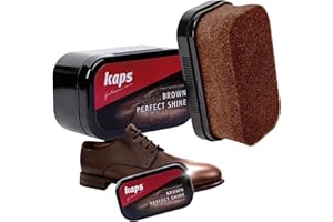 Shoe Polish Sponge Gives Instant Gloss, For Leather Shoes Boots Bags, Kaps Perfect Shine, (Brown)