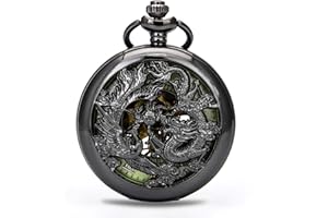BOSHIYA Herren Taschenuhr Mechanische Leuchtende Vintage Steampunk Skelett Halbjäger Handaufzug Mechanische Taschenuhr mit Kette für Herren