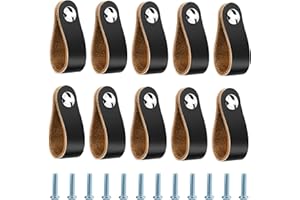 Julyee Ledergriff, 10-teilig, Möbelgriffe aus Leder für Badezimmer, Küche, Schränke – 14 x 2,5 cm, Schwarz
