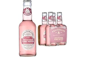 Fentimans Pink Rhubarb Tonic Water - Botanically Brewed Water - Infused with Sweet Rhubarb and Botanical Extracts - Low Calorie, Gluten Free and Vegan Friendly Soft Drinks - 4 x 200ml