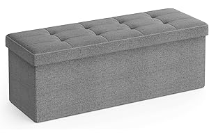 SONGMICS MAZIE Colección - Puff Almacenaje, Banco Plegable, 38 x 110 x 38 cm, Taburete Reposapiés, Pie de Cama, Soporta hasta 300 kg, para Sala de Estar, Dormitorio, Entrada, Gris Claro LSF77G