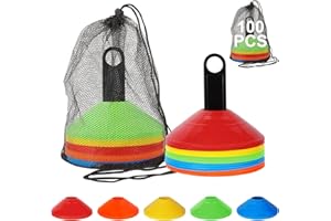 STARVAST 100 PCS Plots Entrainement, 19 x 5 CM Plots de Marquage pour Football, Kit d'Entraînement de Football, Sac en Filet à Cordon, Plot Sport pour Délimitation Entraînement Football (5 Couleurs)