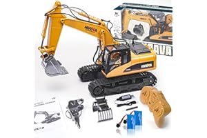 PENGBU RC Pelleteuse Télécommandée Pelle Entièrement Fonctionnelle Pelleteuse Enfant tractopelle 15 Canaux Jouets de Pelleteuse rc de construction professionnels 1:14 avec lumières et son pour garçons et filles