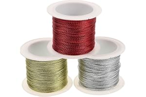 EXCEART 3PCS Metallic Cord Craft Tinsel String Rope Jewelry Making Wrapping Cords for Hanging Wrapping DIY Crafting