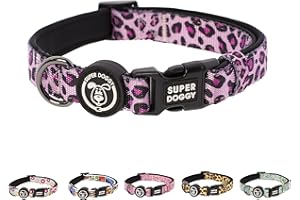 SUPER DOGGY Collare per Cani di Piccola, Media e Grande Taglia - Collari in Nylon Regolabile e Imbottito - Per Passeggiate, Allenamento e Corsa - Leggero e Ideale per i Cuccioli (Pink Leopard, L (40-65cm))