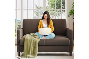 ‎WELZONA Sofa 2 Sitzer Klein, 130cm Mini Couch Klein, Gemütliches kleines Sofa für Jugendzimmer, Werkzeugfreies Aufstellen von Minisofa, 2er Sofas und Couchs aus Vollholz, Kleine Sofas Wohnzimmer, Braun