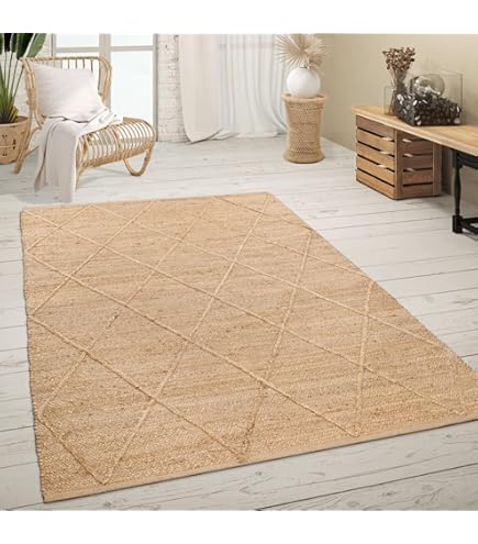 Tappeto In Iuta Naturale 120x170 Cm - Fatto A Mano Stile Boho - Per Salotto O Camera - Colore Natura - Foto 8