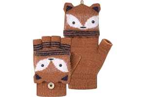 MELLIEX Guantes sin Dedos Niño, Flip Top Guantes Niño Invierno, Cálido Medio Dedo Manopla para Niños Niñas 5-10 Años