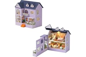 CUTE-Eyfud DIY Miniature Dollhouse Kit for Adults & Teens, 1:24 Scale Wooden Mini House with LED Light Furniture, Creative Desk Decoration Idea, for Women & Girls(Happy House)