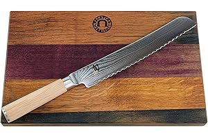 Kai Shun Classic White DM-0705W Ensemble couteau à pain avec lame damassée 23 cm + planche à découper en bois de fût, 34 x 21 cm