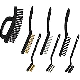 Relaxdays 10029461 Drahtbürste 7-teiliges Set, je 2 Edelstahl, Nylon-& Messingbürsten, Stahlbürste mit Griff, 3-reihig, schwa